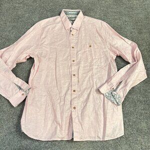 Ted Baker Shirt L 5 Pink Solid Linen Cotton Tab Sleeves